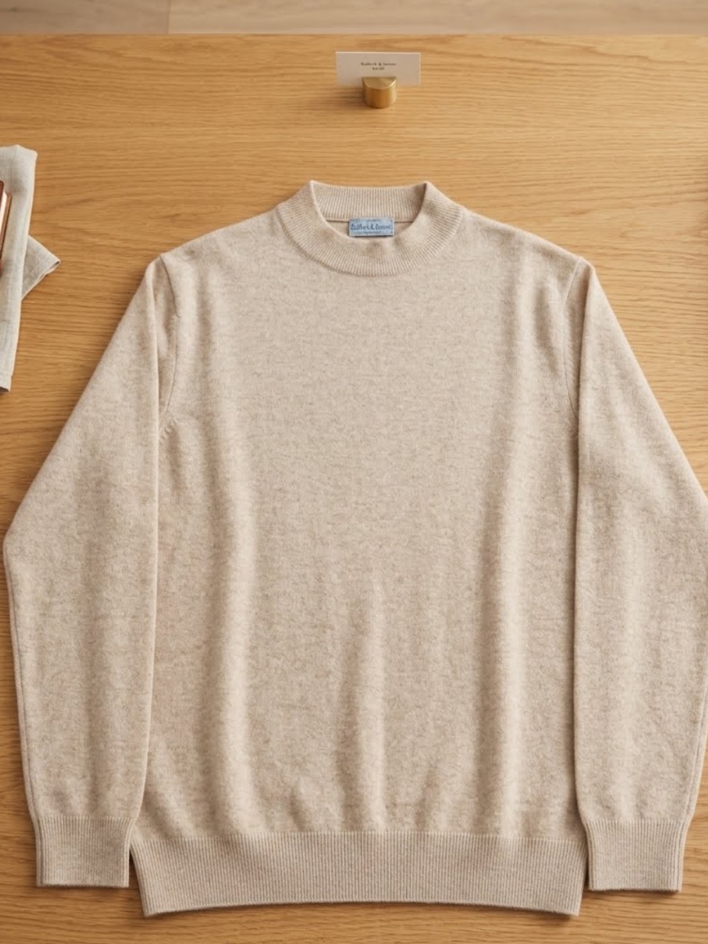 Vintage Bullock & Jones Men’s 100% Cashmere Beige Mock Turtleneck Sweater